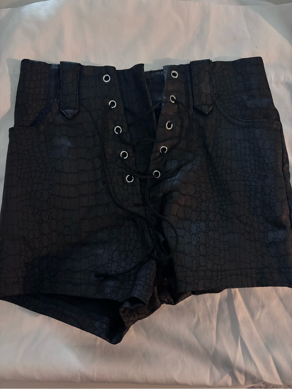 High-Waist Black Lace-Up Shorts
